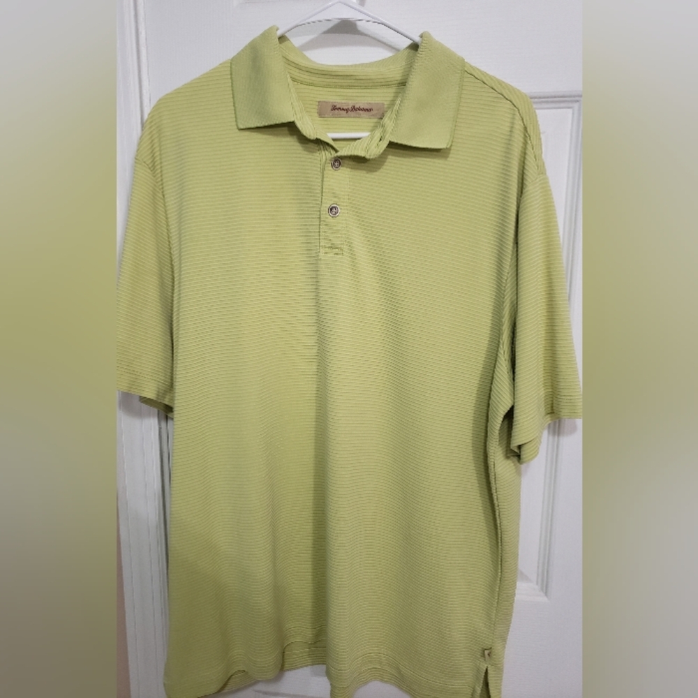 Tommy Bahama Light Green Striped Polo Shirt Size L